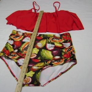 Womens 2 XL 2pc. Off Shoulder Ruffled Swimsuit wit